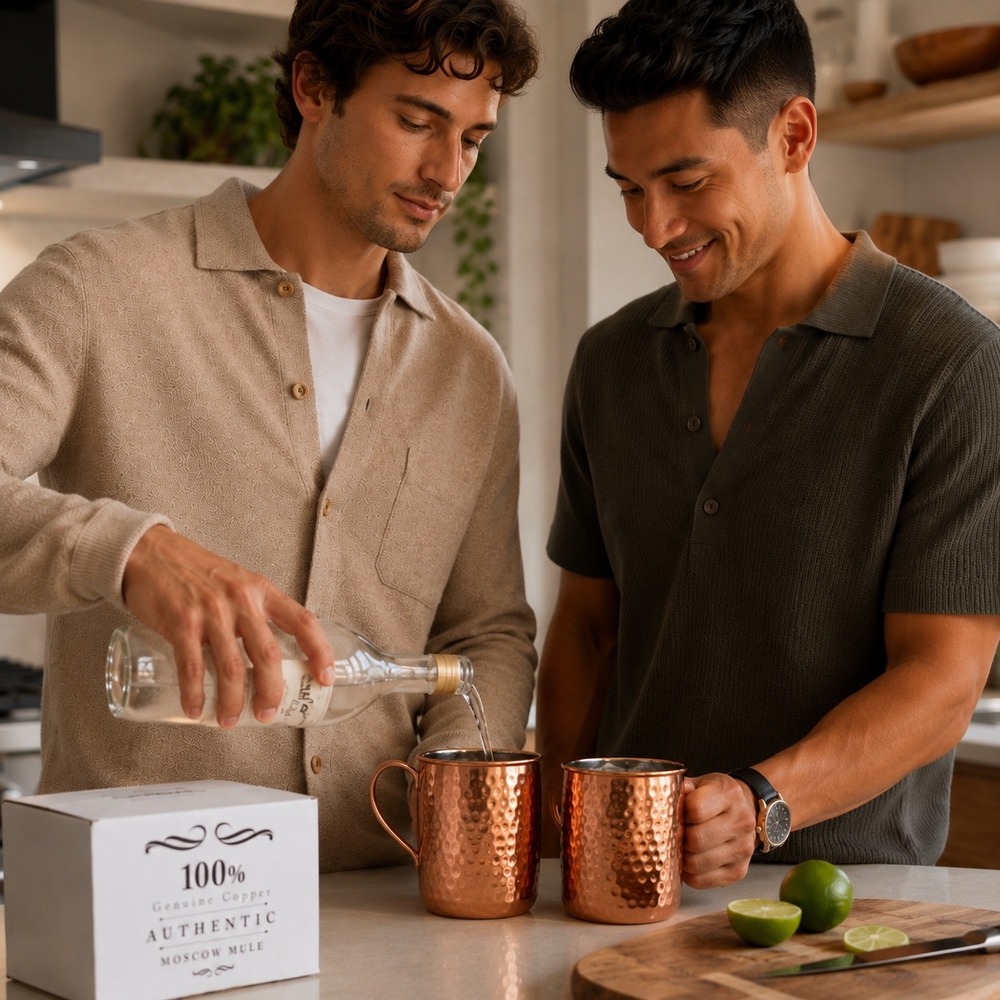 Advanced Mixology 100% Genuine Copper Moscow Mule Mug Set of 2 with Coasters
